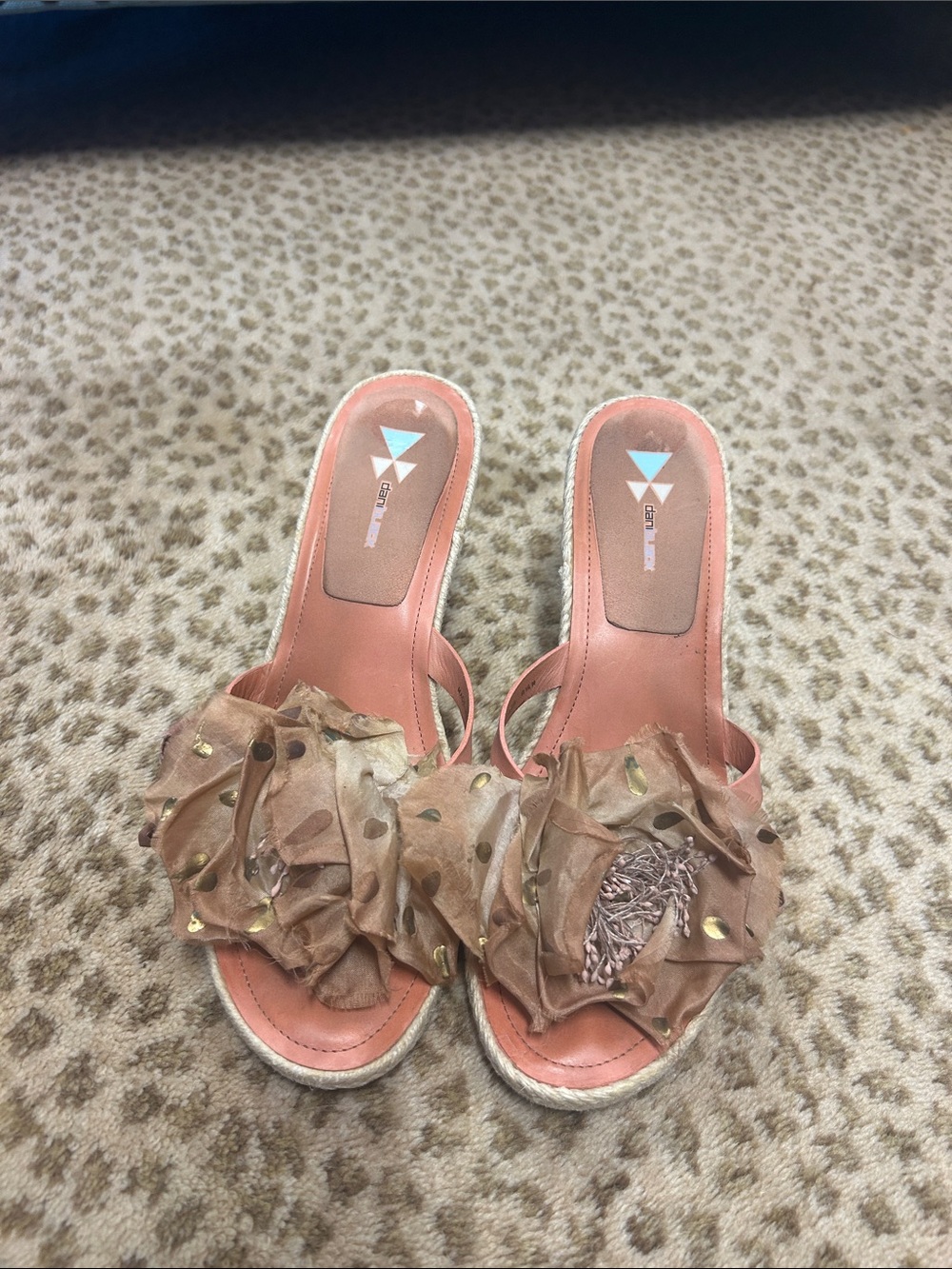 Women's Coral Pink Slip-On Mules with Rosette Accent
